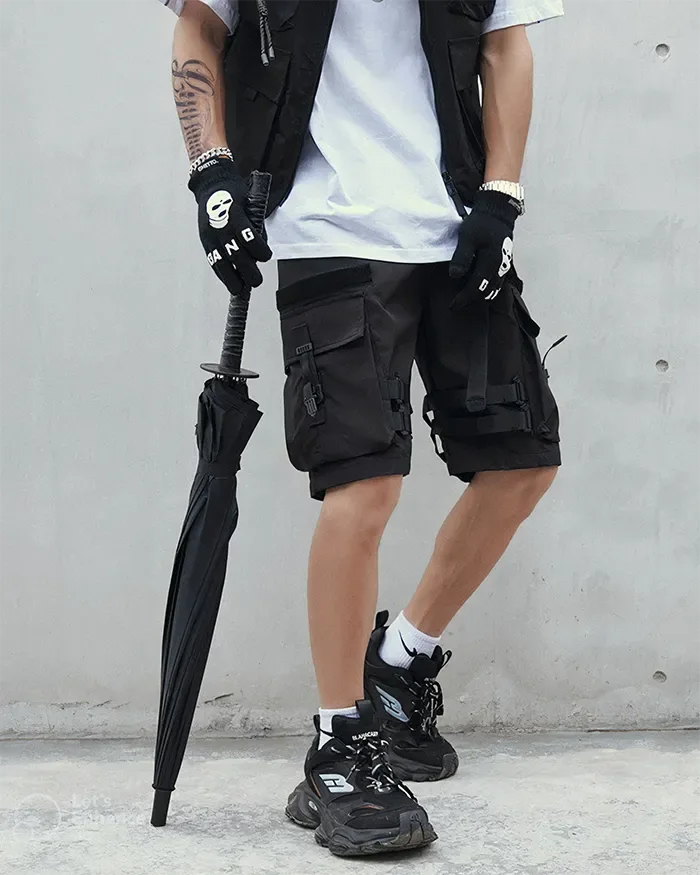 Chic Black Cargo Shorts - black cargo shorts - Stylish Black Cargo Shorts for Urban Adventures