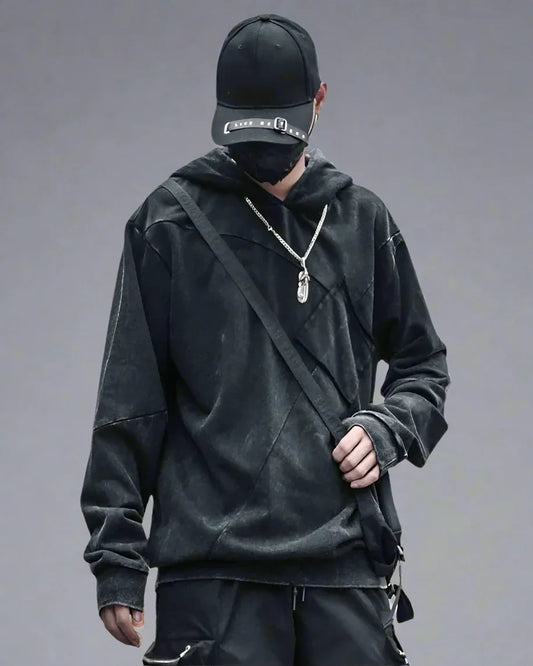 Chic Black Denim Hoodie - black hoodie - Chic Black Denim Hoodie for Casual Comfort