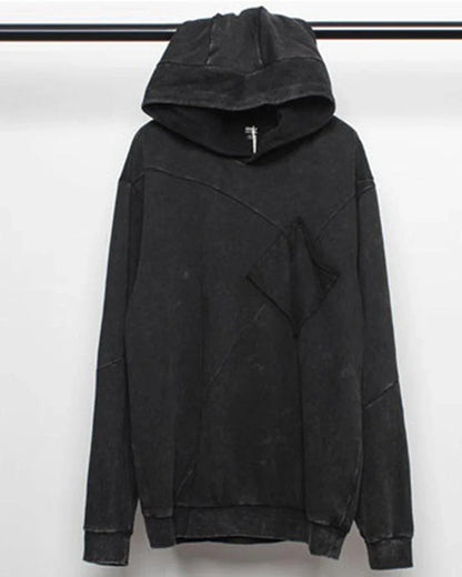 Chic Black Denim Hoodie -  techwear - Chic Black Denim Hoodie for Casual Comfort
