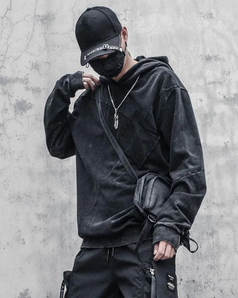 Chic Black Denim Hoodie - techwear-core - Chic Black Denim Hoodie for Casual Comfort