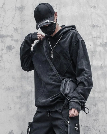 Chic Black Denim Hoodie - techwear-core - Chic Black Denim Hoodie for Casual Comfort