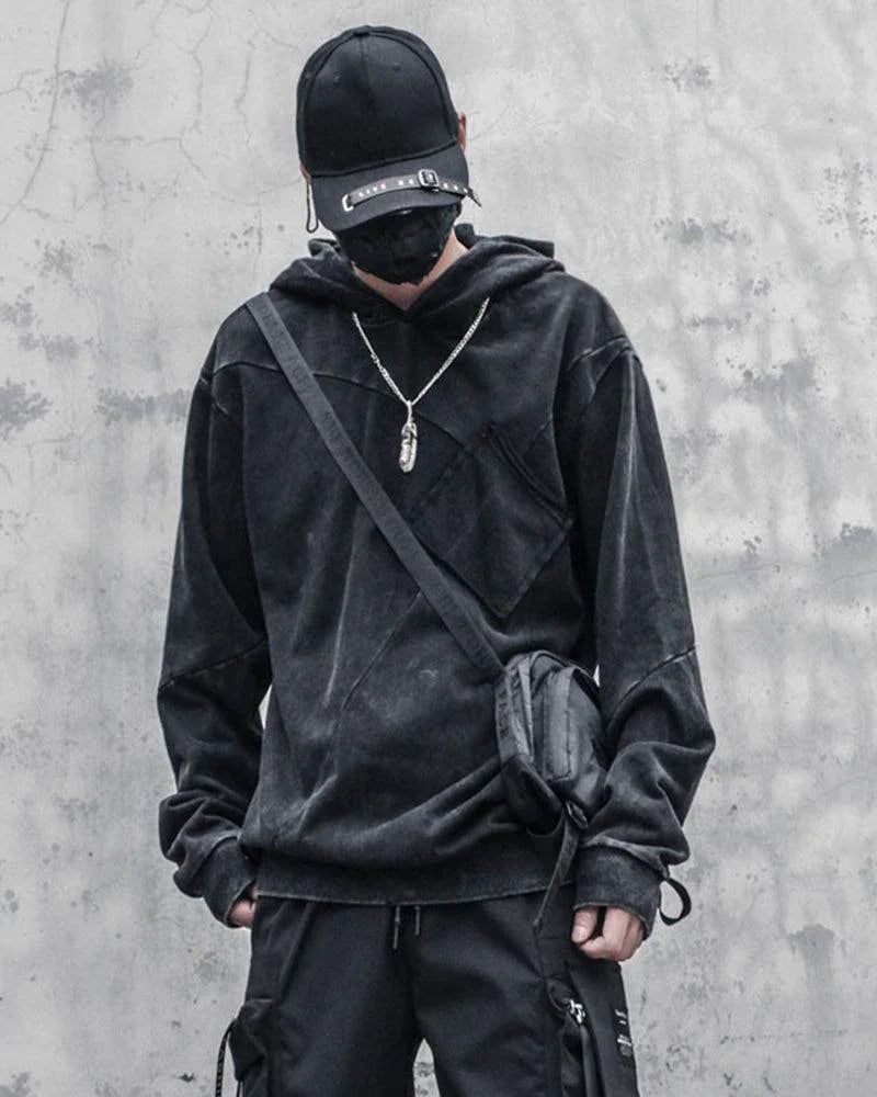 Chic Black Denim Hoodie -  casual wear - Chic Black Denim Hoodie for Casual Comfort