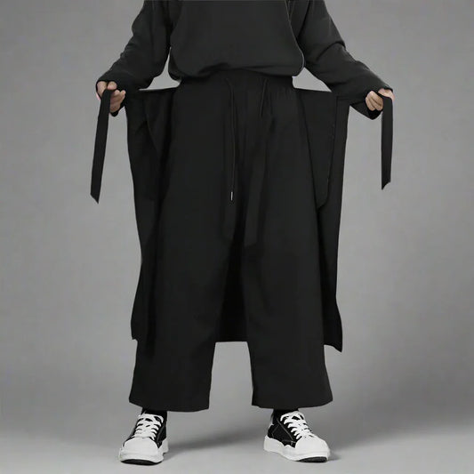 Chic Black Hakama Pants - women's streetwear pants - Chic Black Hakama Pants for Easy Streetwear Style