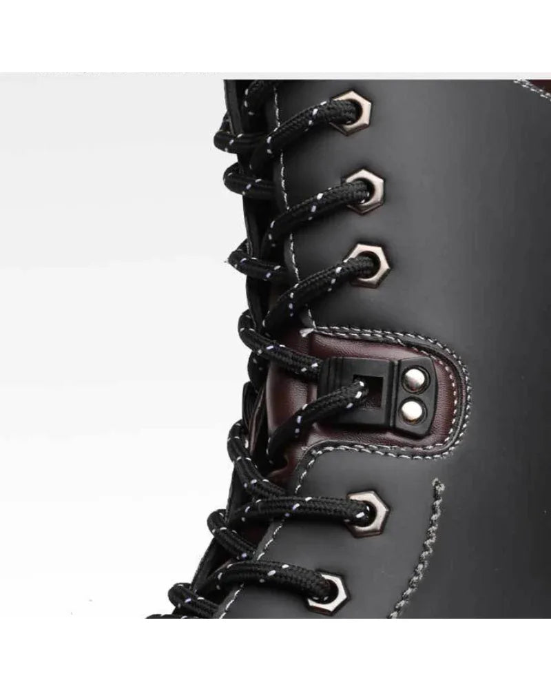 Chic Black Knee-High Stunners -  knee-high boots - Punk Lace-Up High-Cut Motorcycle Boots