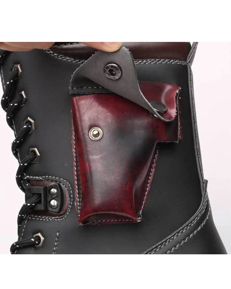 Chic Black Knee-High Stunners - motorcycle boots - Punk Lace-Up High-Cut Motorcycle Boots