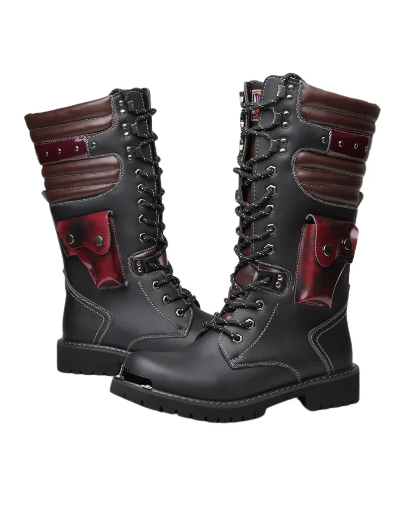 Chic Black Knee-High Stunners -  unisex footwear - Punk Lace-Up High-Cut Motorcycle Boots
