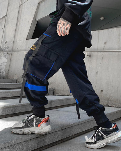 Chic Black Patchwork Cargo Pants -  black pants - Chic Black Patchwork Cargo Pants for Comfort