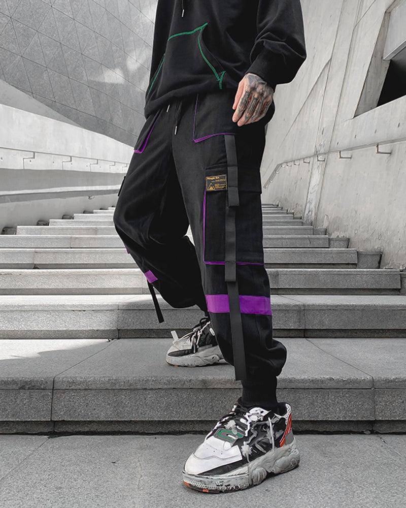 Chic Black Patchwork Cargo Pants -  techwear - Chic Black Patchwork Cargo Pants for Comfort