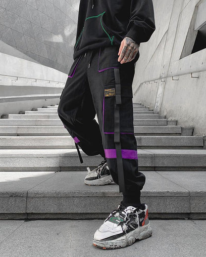 Chic Black Patchwork Cargo Pants -  techwear - Chic Black Patchwork Cargo Pants for Comfort