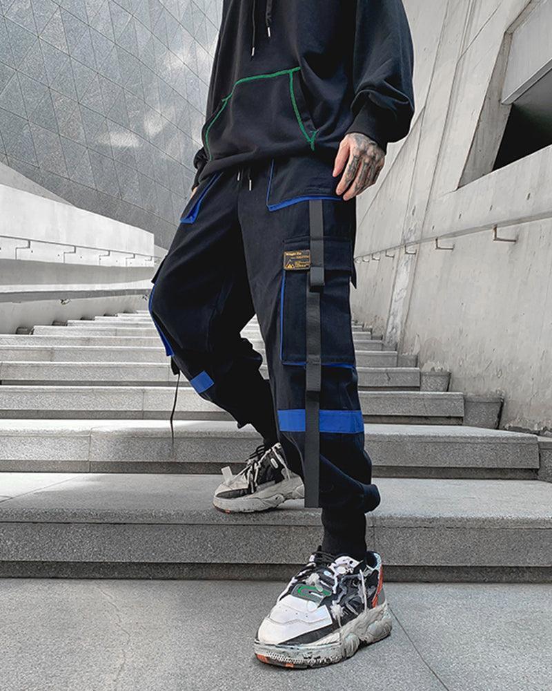 Chic Black Patchwork Cargo Pants - techwear-core - Chic Black Patchwork Cargo Pants for Comfort