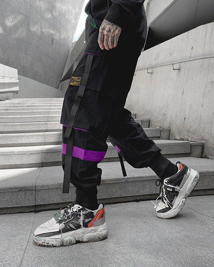 Chic Black Patchwork Cargo Pants -  urban style - Chic Black Patchwork Cargo Pants for Comfort
