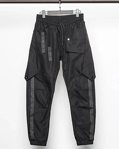 Chic Black Patchwork Cargo Trousers - black trousers - Stylish Black Patchwork Cargo Trousers for All