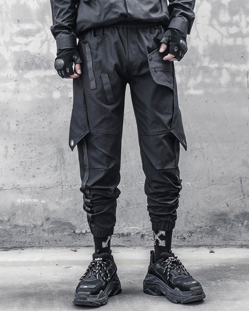 Chic Black Patchwork Cargo Trousers -  cargo pants - Stylish Black Patchwork Cargo Trousers for All