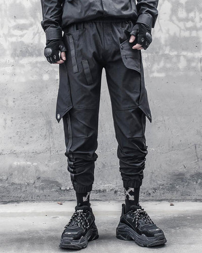 Chic Black Patchwork Cargo Trousers -  cargo pants - Stylish Black Patchwork Cargo Trousers for All