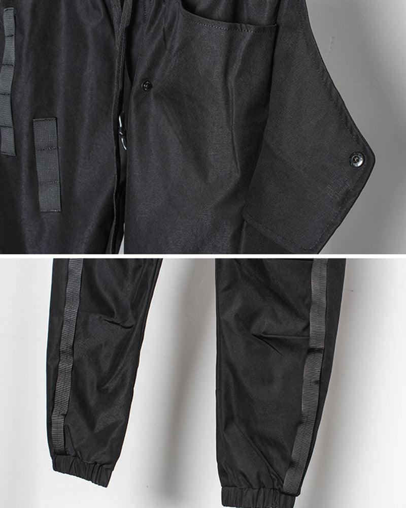 Chic Black Patchwork Cargo Trousers -  comfortable urban trousers - Stylish Black Patchwork Cargo Trousers for All