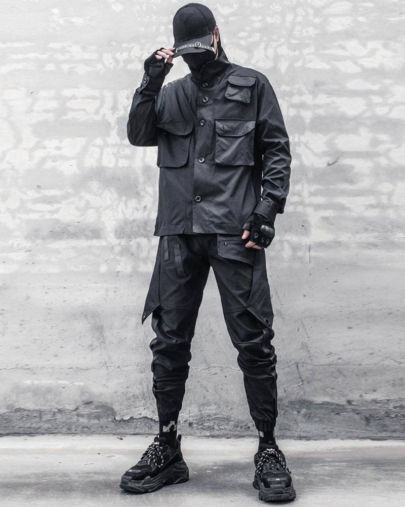 Chic Black Patchwork Cargo Trousers -  patchwork design - Stylish Black Patchwork Cargo Trousers for All