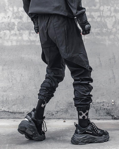 Chic Black Patchwork Cargo Trousers - stylish cargo pants - Stylish Black Patchwork Cargo Trousers for All