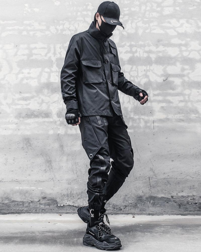 Chic Black Patchwork Cargo Trousers -  techwear cargo trousers - Stylish Black Patchwork Cargo Trousers for All