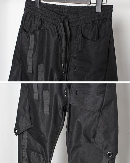 Chic Black Patchwork Cargo Trousers - techwear-core - Stylish Black Patchwork Cargo Trousers for All