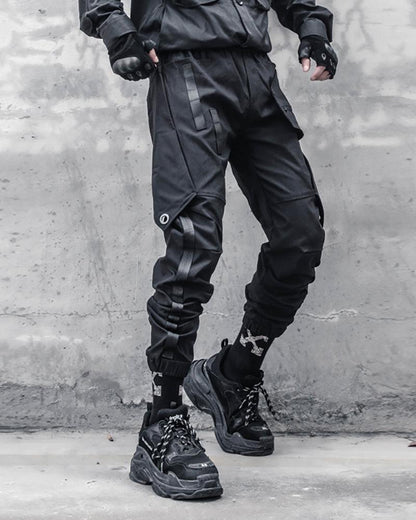 Chic Black Patchwork Cargo Trousers - techwear-core - Stylish Black Patchwork Cargo Trousers for All