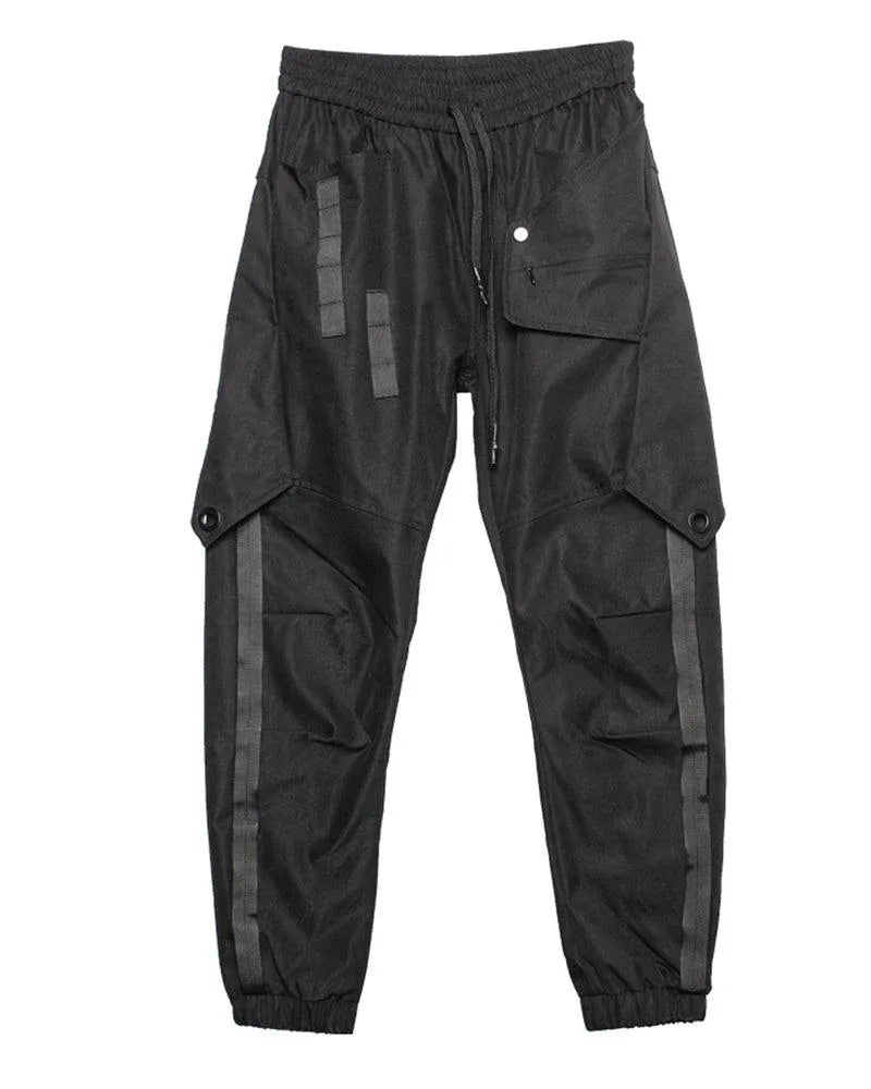 Chic Black Patchwork Cargo Trousers -  urban style - Stylish Black Patchwork Cargo Trousers for All