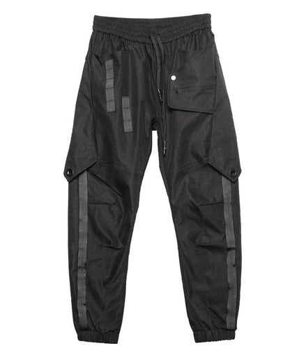 Chic Black Patchwork Cargo Trousers -  urban style - Stylish Black Patchwork Cargo Trousers for All