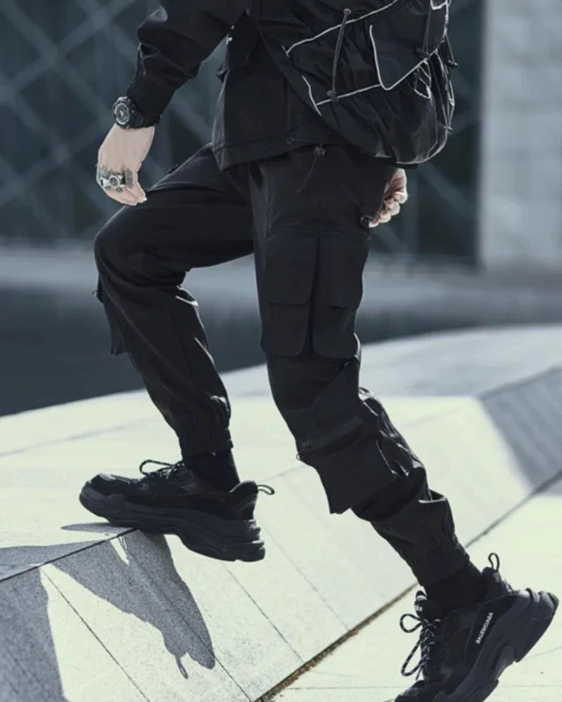 Chic Black Tech Cargo Pants -  multi-pocket - Chic Black Tech Cargo Pants for Modern Style