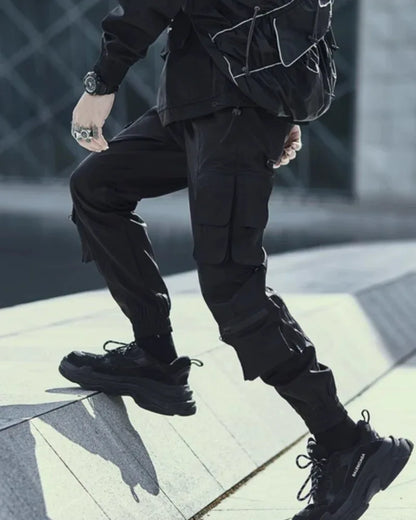 Chic Black Tech Cargo Pants -  multi-pocket - Chic Black Tech Cargo Pants for Modern Style
