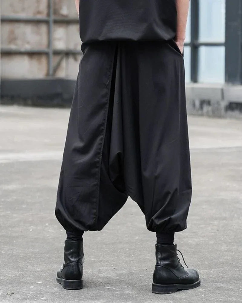 Chic Black Techwear Hakama Pants -  adjustable waist pants - Chic Black Techwear Hakama Pants for Modern Style