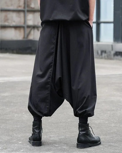Chic Black Techwear Hakama Pants -  adjustable waist pants - Chic Black Techwear Hakama Pants for Modern Style