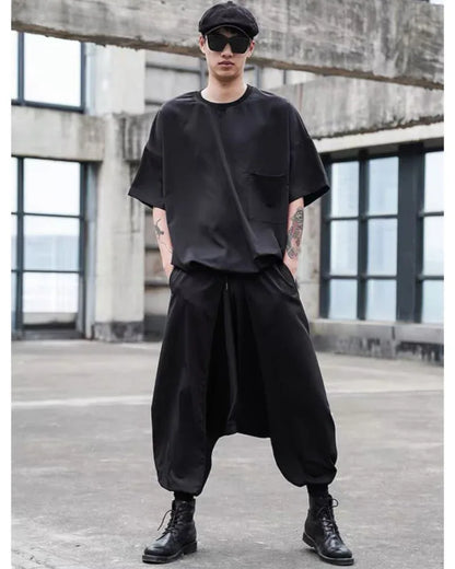 Chic Black Techwear Hakama Pants -  black pants - Chic Black Techwear Hakama Pants for Modern Style