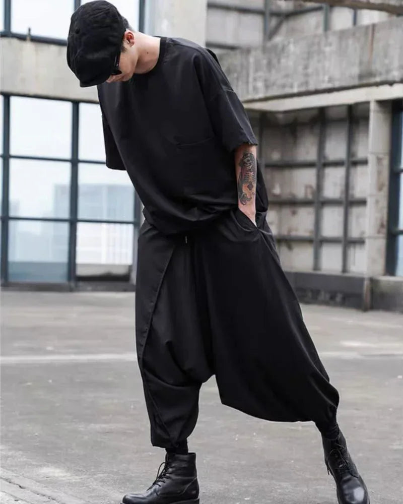 Chic Black Techwear Hakama Pants -  comfortable everyday wear - Chic Black Techwear Hakama Pants for Modern Style