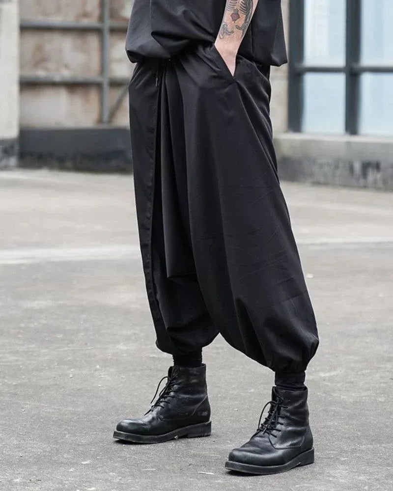 Chic Black Techwear Hakama Pants - hakama pants - Chic Black Techwear Hakama Pants for Modern Style