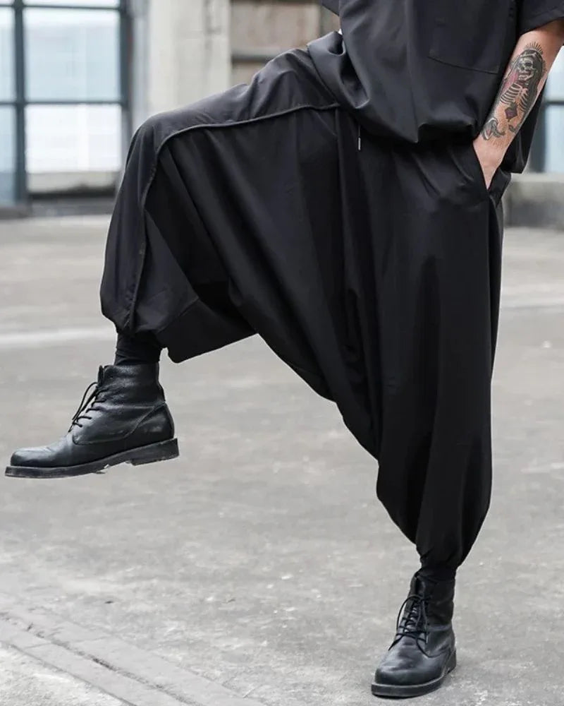 Chic Black Techwear Hakama Pants - modern japanese hakama pants - Chic Black Techwear Hakama Pants for Modern Style