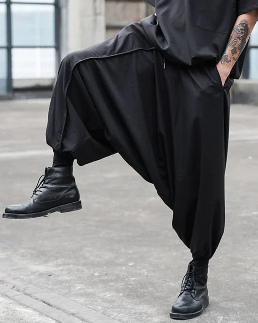 Chic Black Techwear Hakama Pants - modern japanese hakama pants - Chic Black Techwear Hakama Pants for Modern Style