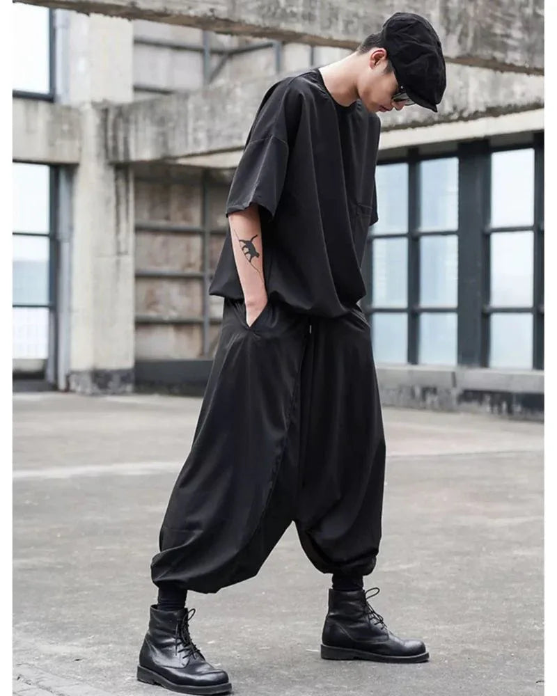 Chic Black Techwear Hakama Pants -  urban fashion - Chic Black Techwear Hakama Pants for Modern Style