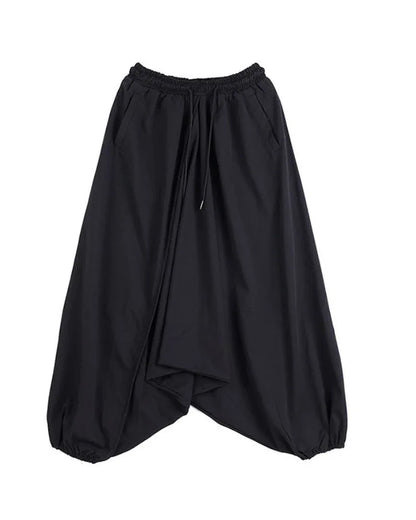 Chic Black Techwear Hakama Pants -  wide-leg pants - Chic Black Techwear Hakama Pants for Modern Style
