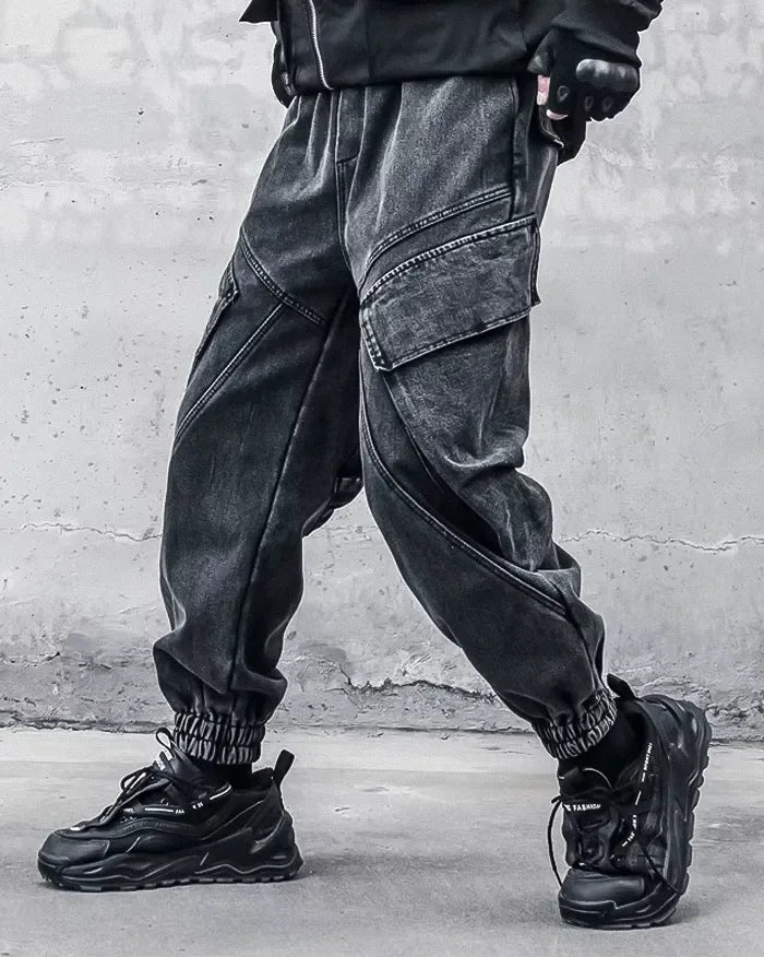 Chic Black Washed Trousers -  denim - Chic Black Washed Trousers for Modern Style
