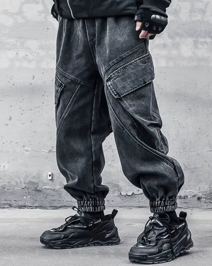 Chic Black Washed Trousers -  fashionable streetwear - Chic Black Washed Trousers for Modern Style