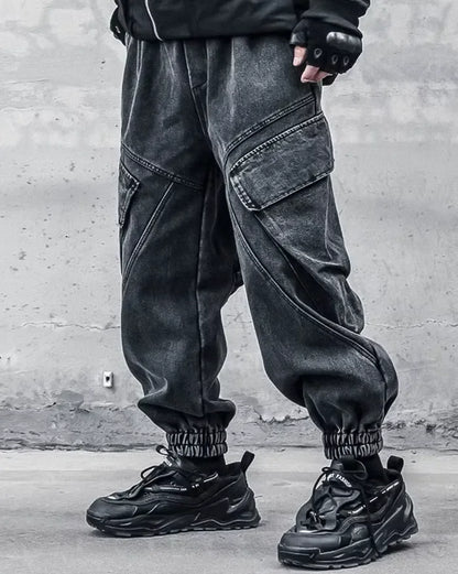 Chic Black Washed Trousers -  fashionable streetwear - Chic Black Washed Trousers for Modern Style