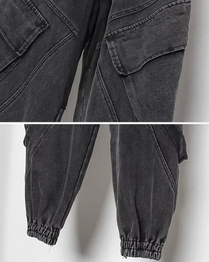 Chic Black Washed Trousers -  washed pants - Chic Black Washed Trousers for Modern Style