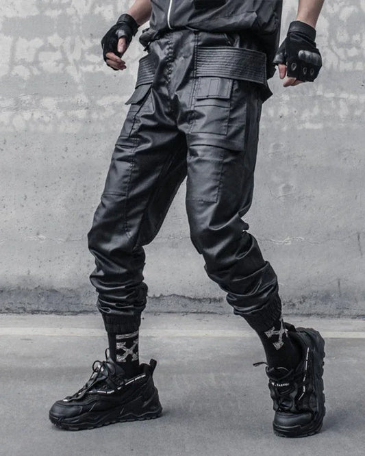 Chic Black Waxed Cargo Trousers - cargo trousers - Chic Black Waxed Cargo Trousers for Everyday Wear