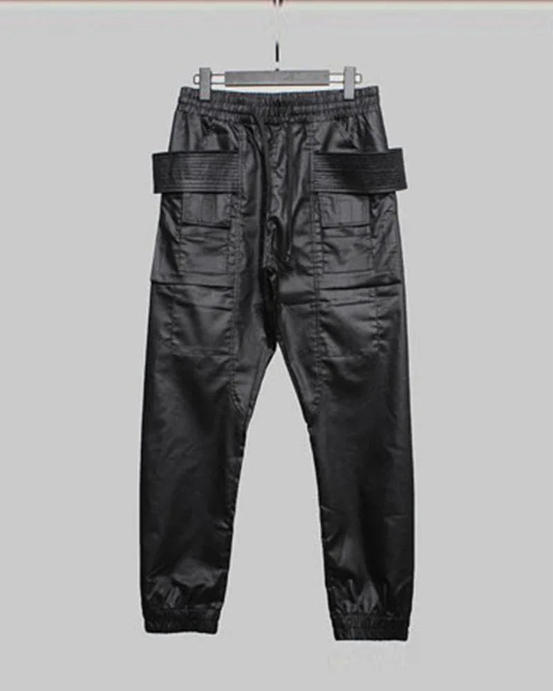 Chic Black Waxed Cargo Trousers - cargo trousers - Chic Black Waxed Cargo Trousers for Everyday Wear