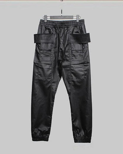 Chic Black Waxed Cargo Trousers - cargo trousers - Chic Black Waxed Cargo Trousers for Everyday Wear