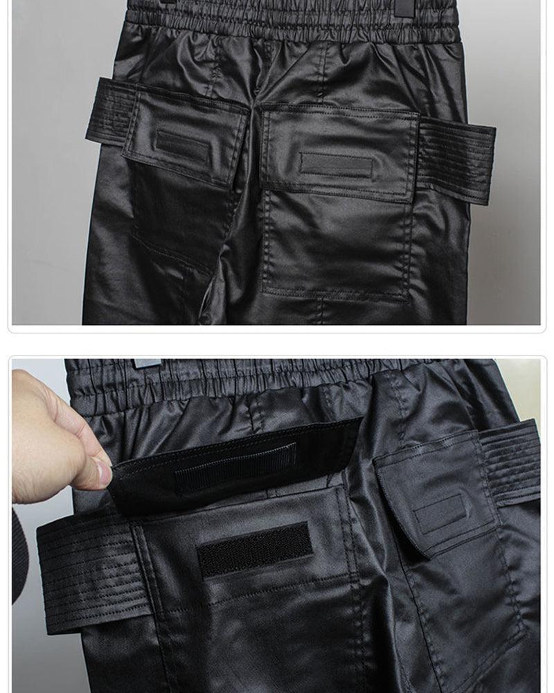 Chic Black Waxed Cargo Trousers -  durable black trousers - Chic Black Waxed Cargo Trousers for Everyday Wear