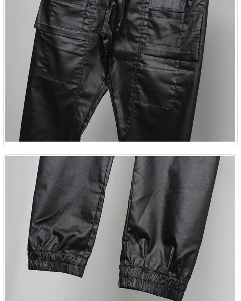 Chic Black Waxed Cargo Trousers -  stylish cargo pants - Chic Black Waxed Cargo Trousers for Everyday Wear