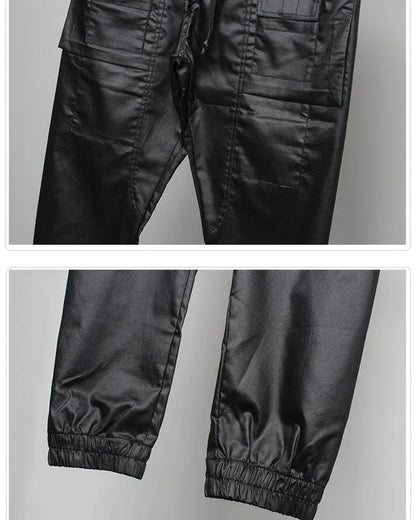 Chic Black Waxed Cargo Trousers -  stylish cargo pants - Chic Black Waxed Cargo Trousers for Everyday Wear