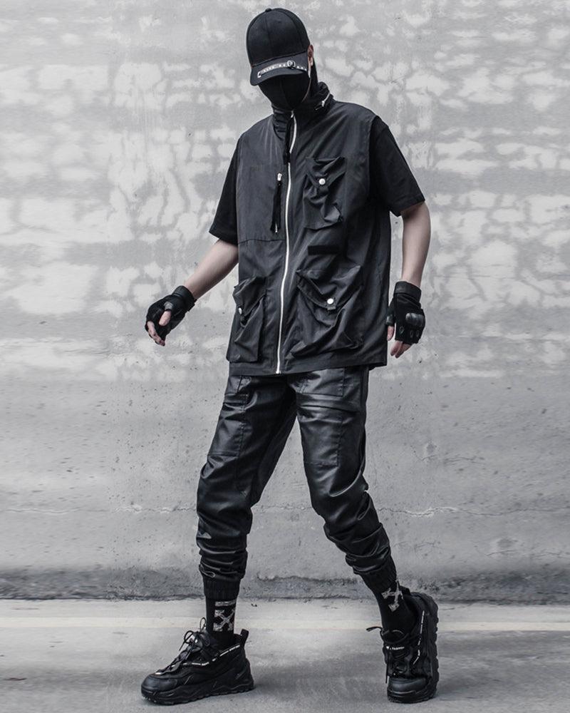 Chic Black Waxed Cargo Trousers -  stylish cargo pants - Chic Black Waxed Cargo Trousers for Everyday Wear
