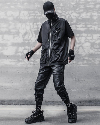 Chic Black Waxed Cargo Trousers -  stylish cargo pants - Chic Black Waxed Cargo Trousers for Everyday Wear