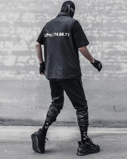 Chic Black Waxed Cargo Trousers -  stylish pants - Chic Black Waxed Cargo Trousers for Everyday Wear